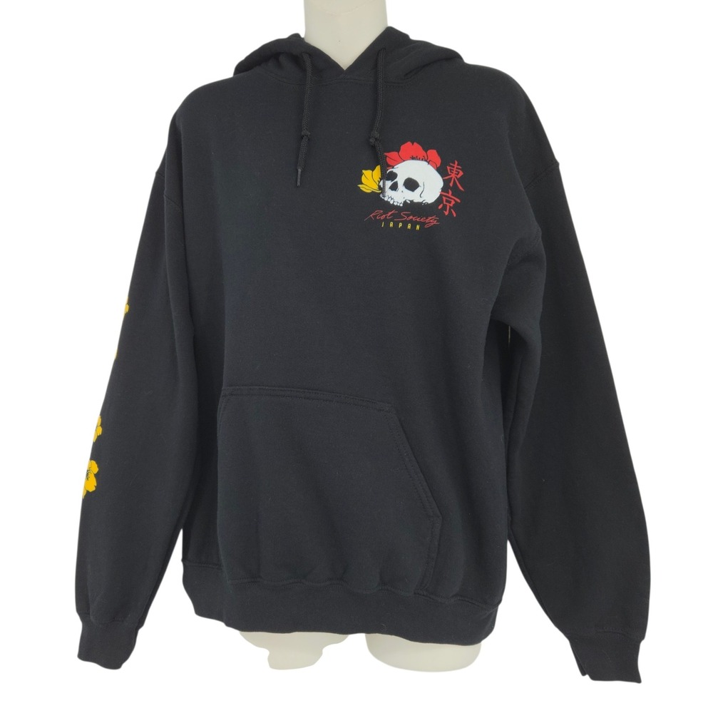 Riot Society Hoodie Mens Medium Black Geisha Skull Graphic Japan Streetwear